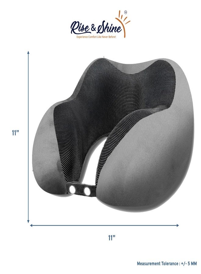 Rise & Shine Memory Foam Neck Pillow for Comfortable Travel in Flight, Car, Train - (11x11) Grey - Image 5